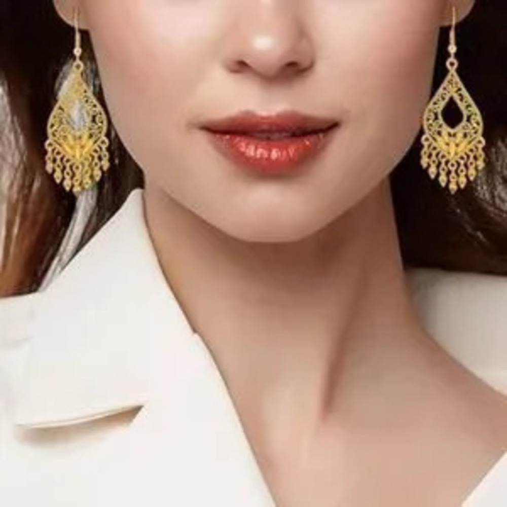 NEW 14k?Gold Plated Gold Filigree Dangle Earrings for Women - Picture 3 of 4